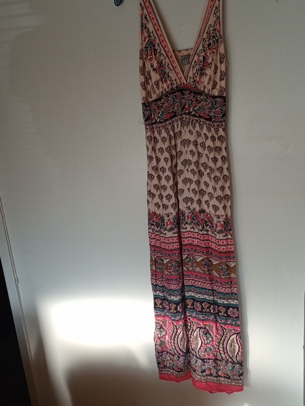 Angie Cream Boho V-Neck Wide Maxi Dress Boho- Printed Dress